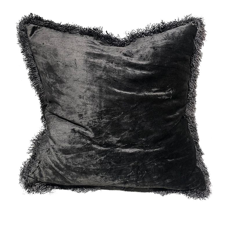 cushion cover shiny velvet antracithe w/fringles