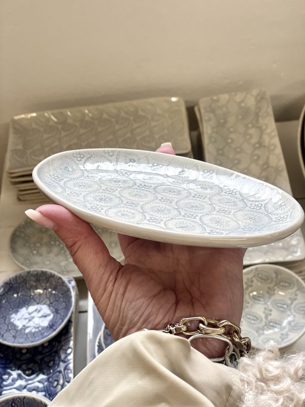 Soap Flat Oval Dish Mix Pattern Duck Egg