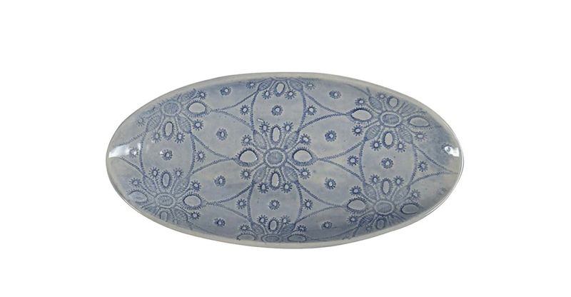 Pebble Olive Dish Mixed Pattern Dark Blue 