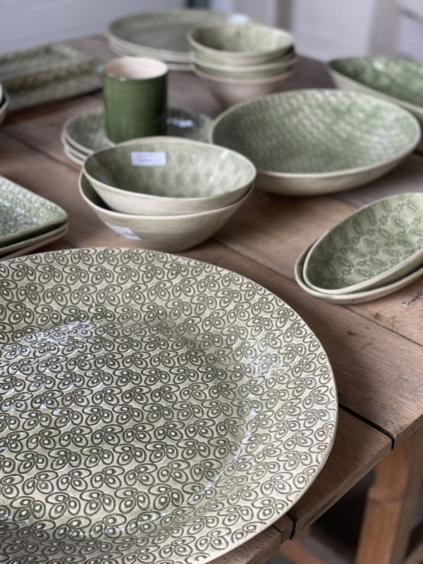 Mediterranean Server Mixed Pattern Small Dark Green